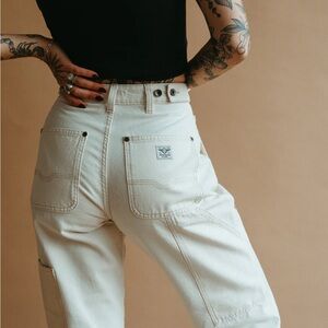 Waist-adjustable Cream High-Waisted Work Pants